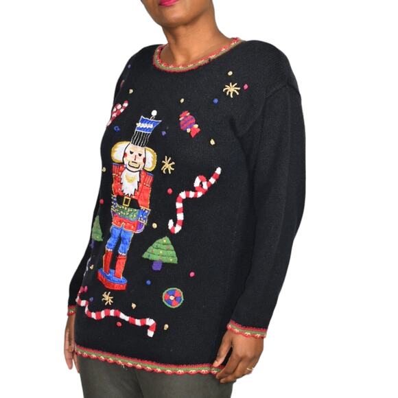 Ugly Christmas Sweater Vintage Toy Soldier Embroidery Ornaments XMAS Size Large - Picture 3 of 16